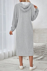 Side Slit Drawstring Long Sleeve Hooded Dress OutfitFlow